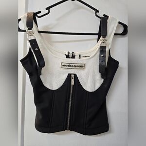 NWT Maniere De Voir Zip Half Top Faux Leather